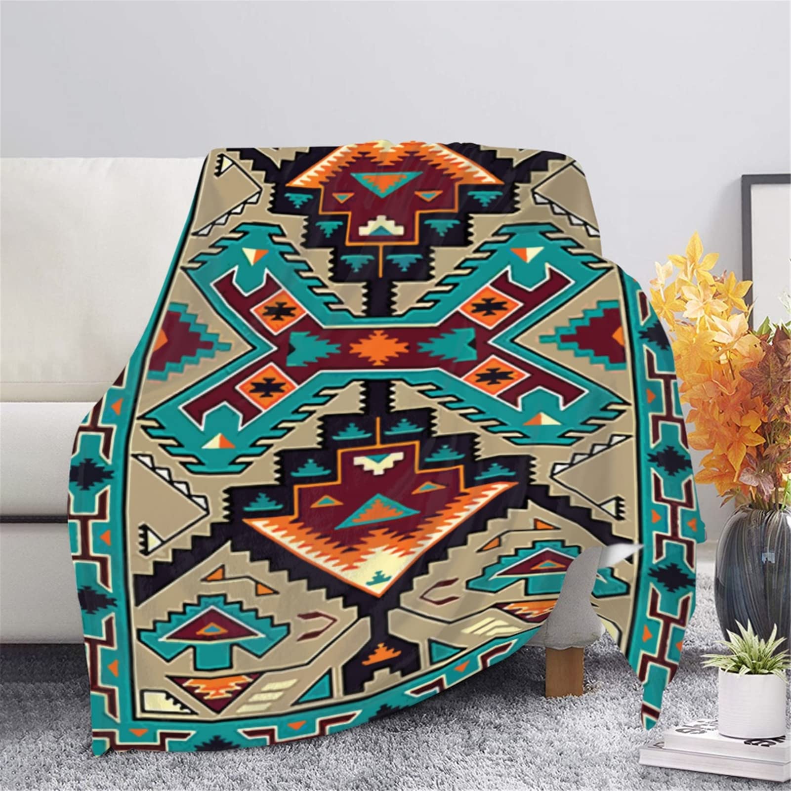 Binienty Ultra Soft Fleece Blanket for Kids Adults, Navajo Aztec Geometric Design Plush Cozy Throw Blanket for Sofa Couch Bed