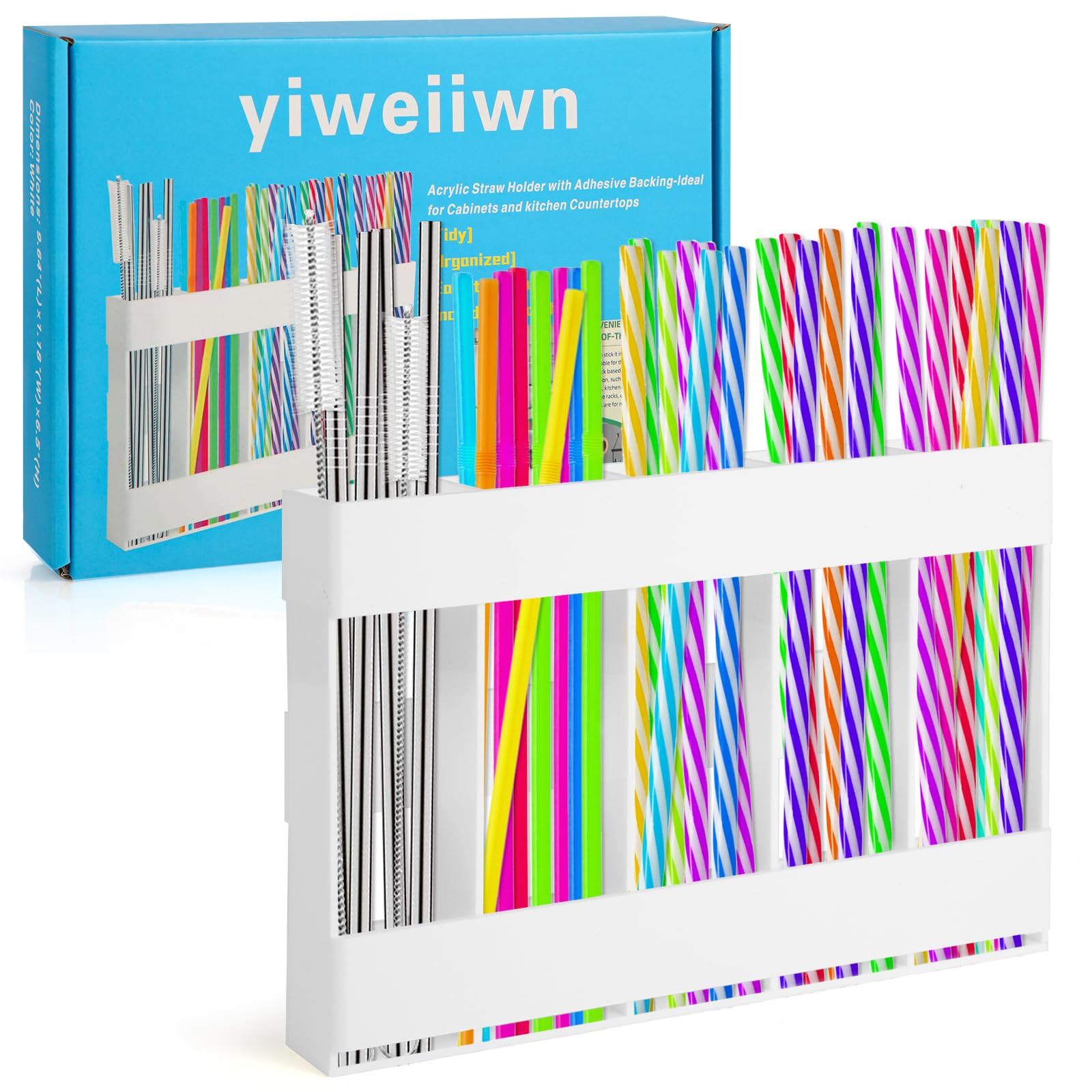 Photo 1 of yiweiiwn Acrylic straw holder with double-sided tape,cabinet straw organizer,Straws dispenser,suitable for cabinets and kitchen countertops (white)
