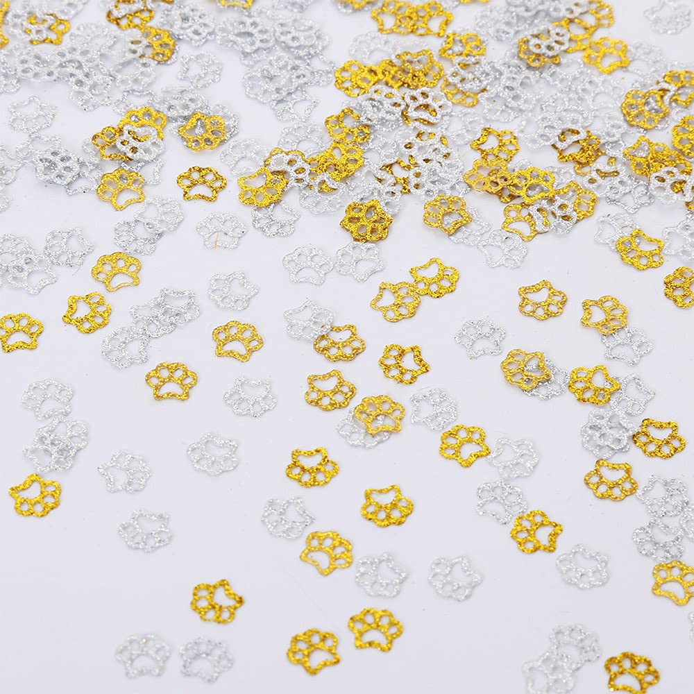 Gold Glitter Paw Print Confetti, Dog Paw Print Table Confetti for Baby Shower Wedding Pet Birthday Party Tropical Jungle Party Decorations (Gold&Silver)