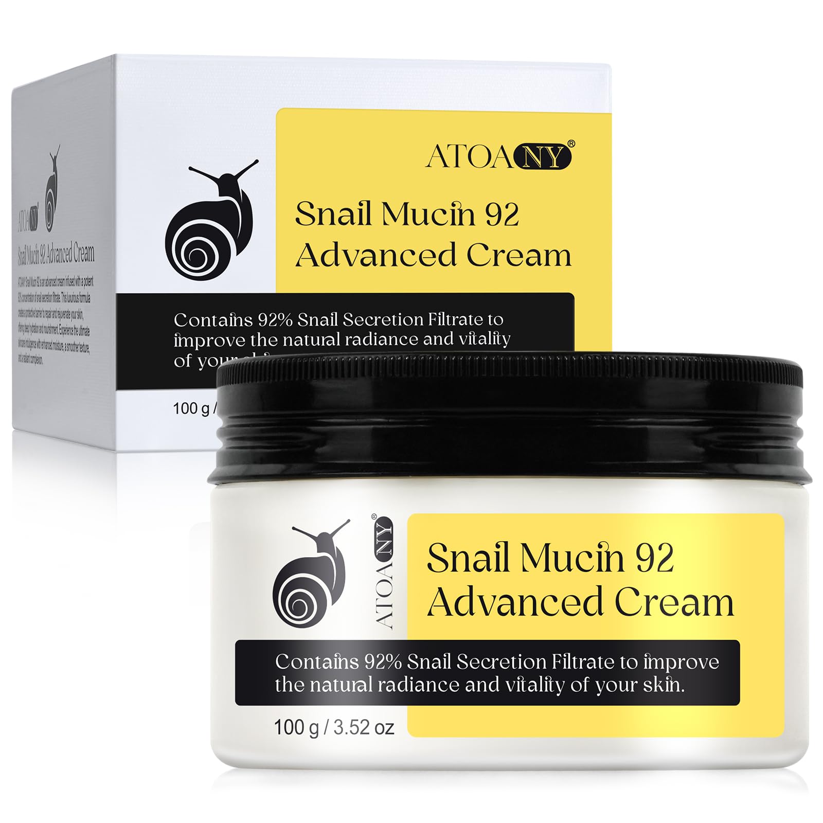 Advanced Snail Cream, All in one Cream, with 92% Snail Mucin Moisturizing Serum Cream, For Anti-aging, Hydrating, Acne Skin, Scarring Skin, Lightweight Moisturizer for Dry Skin - 100g (3.52 oz)