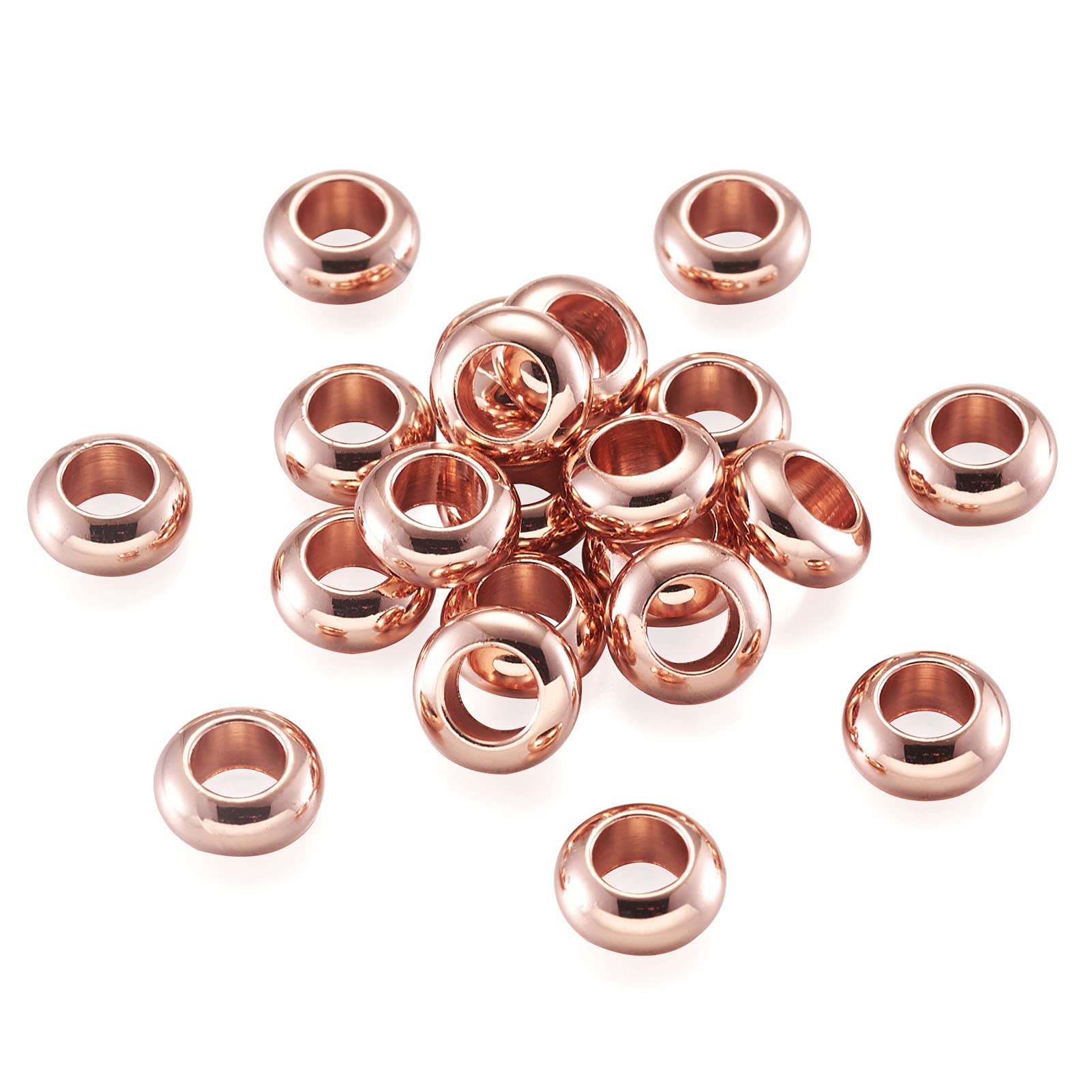 Cheriswelry 20pcs Large Hole Flat Round Spacer Beads Rose Gold Disc Loose Beads Charms for Jewelry Making 3.5mm Hole