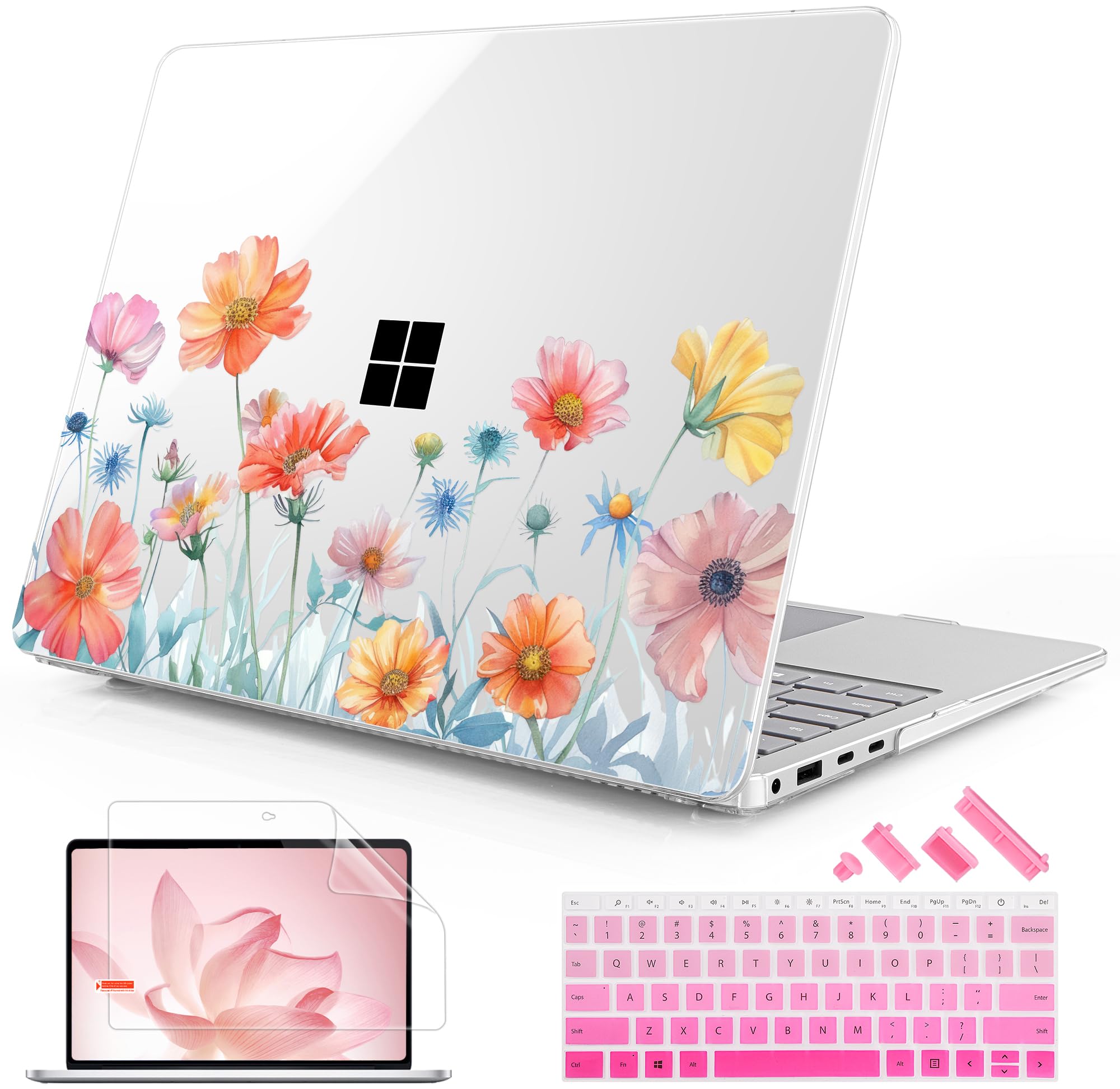Photo 1 of Mektron Case for 13.8" Microsoft Surface Laptop 7 Windows 11 AI PC 2024 Surface Laptop 13.8 Inch Cover Fits Model 2036, Keyboard Cover +Screen Protector +Dust Plugs,Wildflower