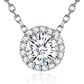 Ladylike Moissanite Halo Pendant Necklace 0.5-1 Carat Moissanite Necklace Sterling Silver Chain Lab Created Necklace for Women Anniversary Valentines Day Gifts for Her