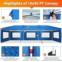 COBIZI 10x30 Pop Up Canopy Tent with Removable