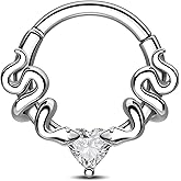 CM Crareesi Mania Septum Rings Snake Septum Piercing Jewelry 316L Stainless Steel Septum Clicker 16G Heart CZ Septum Nose Rings Daith Piercing Jewelry