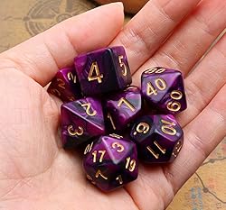 CREEBUY 7Pcs DND Dice Set Black Purple RPG