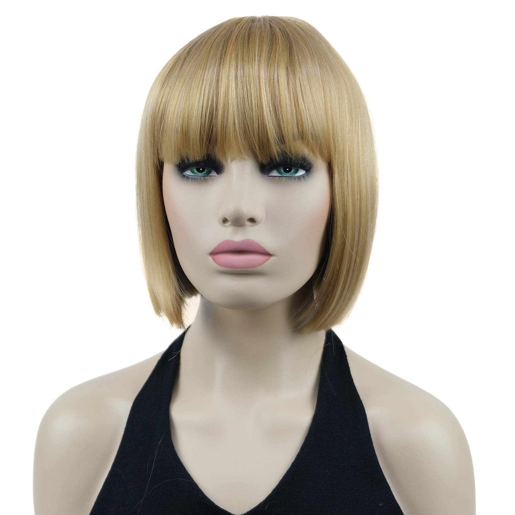 Lydell 8" Short Bob Hair Flat Bangs Cute Central Dot Skin Top Heat Resistant Synthetic Wigs (24B Light Butterscotch) โ image 1