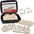 DOLLERGO Rummy Game with 4 Wooden Racks/Trays, Rummy Cube Game with Portable Case 106 Rummy Tiles Travel Game Set with 4 Tiles Holders,Okey Game for 2-4 Players Great Gift for Adults and Kids