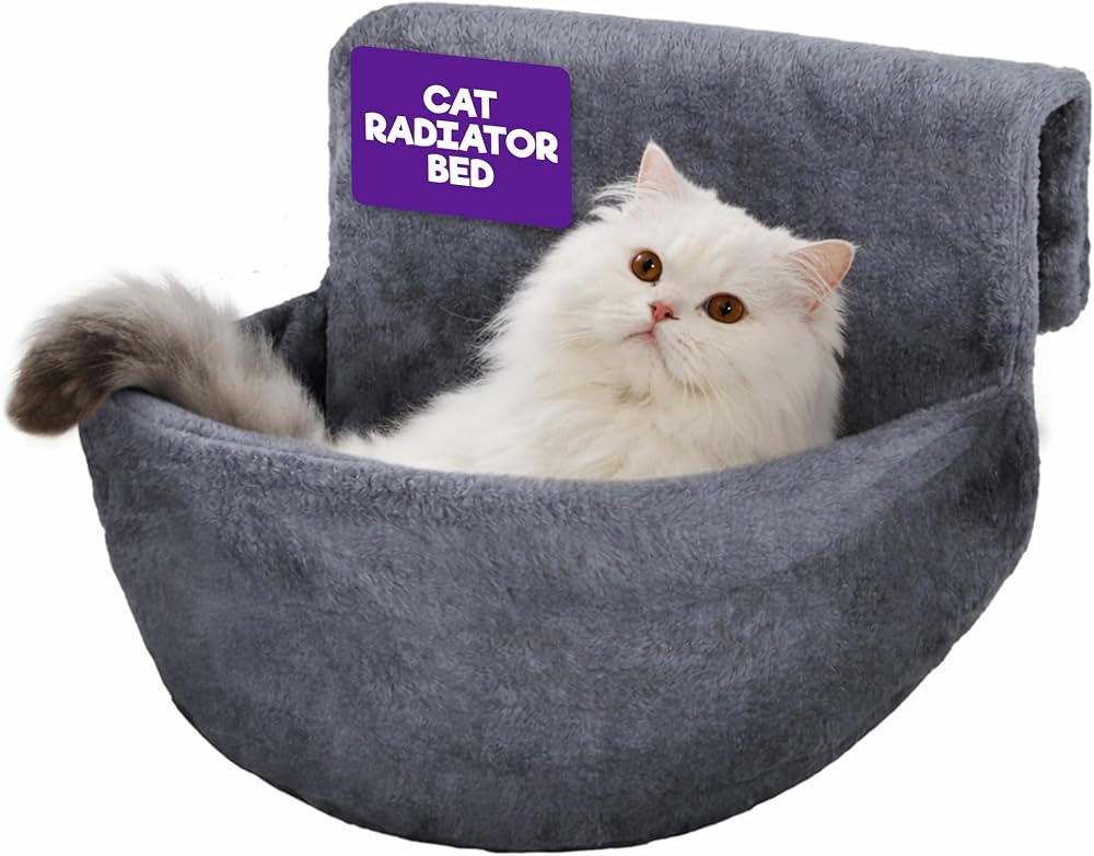 Petlicity Deluxe Radiator Cat Bed Round Fleece Basket with Iron Frame Grey