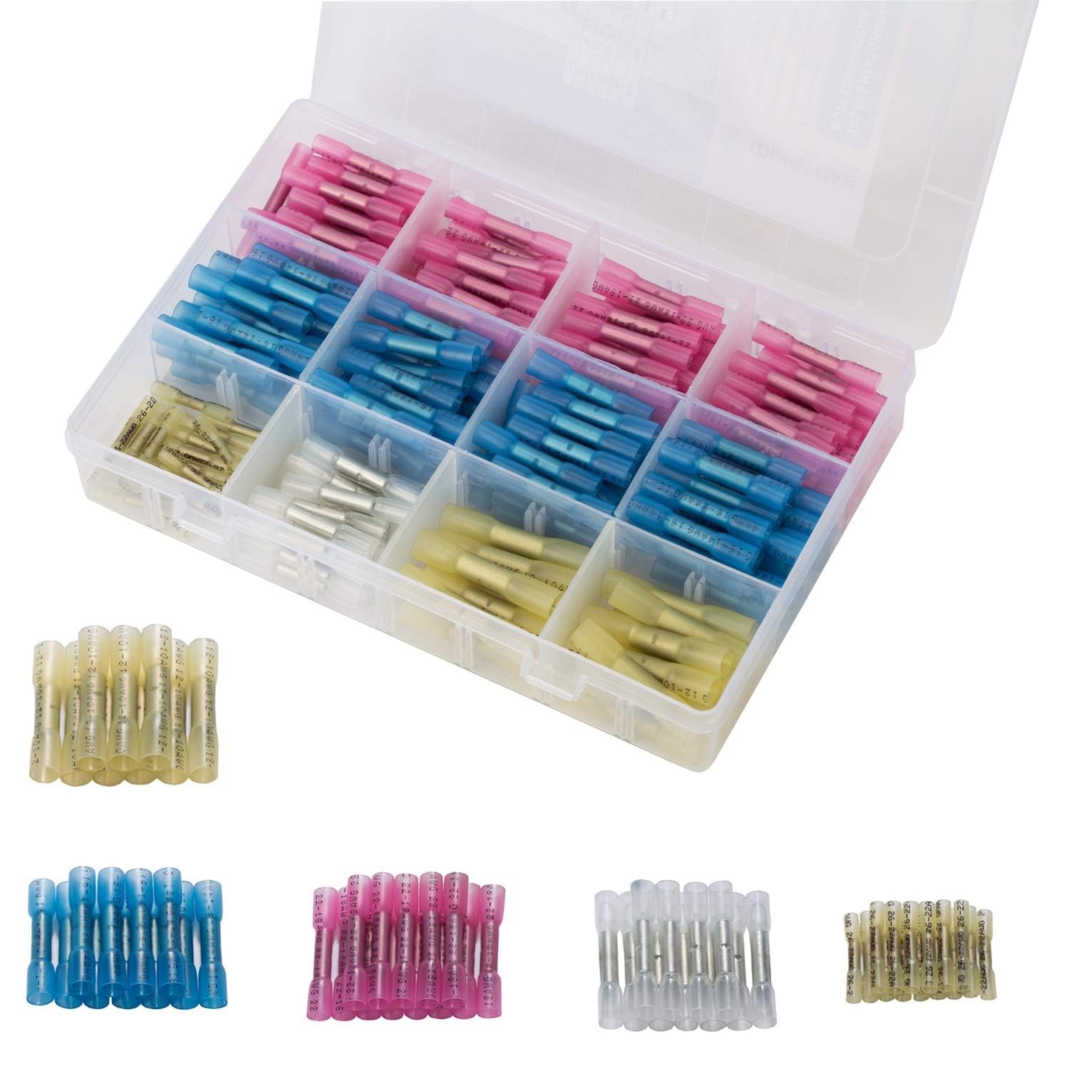 Crimp Connectors 240pcs Electrical Connectors Insulated Heat Shrink Butt Connectors Kit Waterproof Wire Connectors Automotive Marine Grade Electrical Terminals