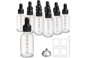 BUMOBUM 12 Pack, 1 oz Tincture Bottles with Dropper, Clear Glass Dropper Bottle with Stainless Steel Funnel, Pipettes & Labels, 30 ml Eye Dropper Bottles leakrproof For Essential Oils Serums Hair Body Oils