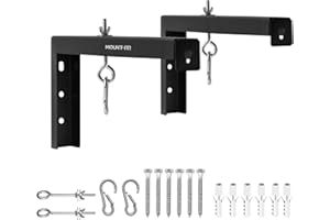 Mount-It! Projector Screen Wall Mount L-Brackets - Extra Large Wall and Ceiling Hanging Bracket for Home Projector and Movie Screens, 12 inch Mounting Hooks, 1 Pair, Black, 66 Lb Each Capacity