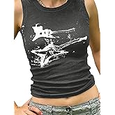 DUKBUBI Women's Y2k Star Tank Top Sleeveless Graphic Crop Top Vintage Round Neck Slim Fit Summer Top