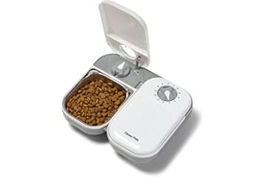 Closer Pets C200 2 Meal Timer-Controlled Automatic Pet Feeder - for Cats and Small Dogs, Wet or Dry Food, Stainless Steel Bowl Inserts and Ice Pack, up to 14 oz Each, White