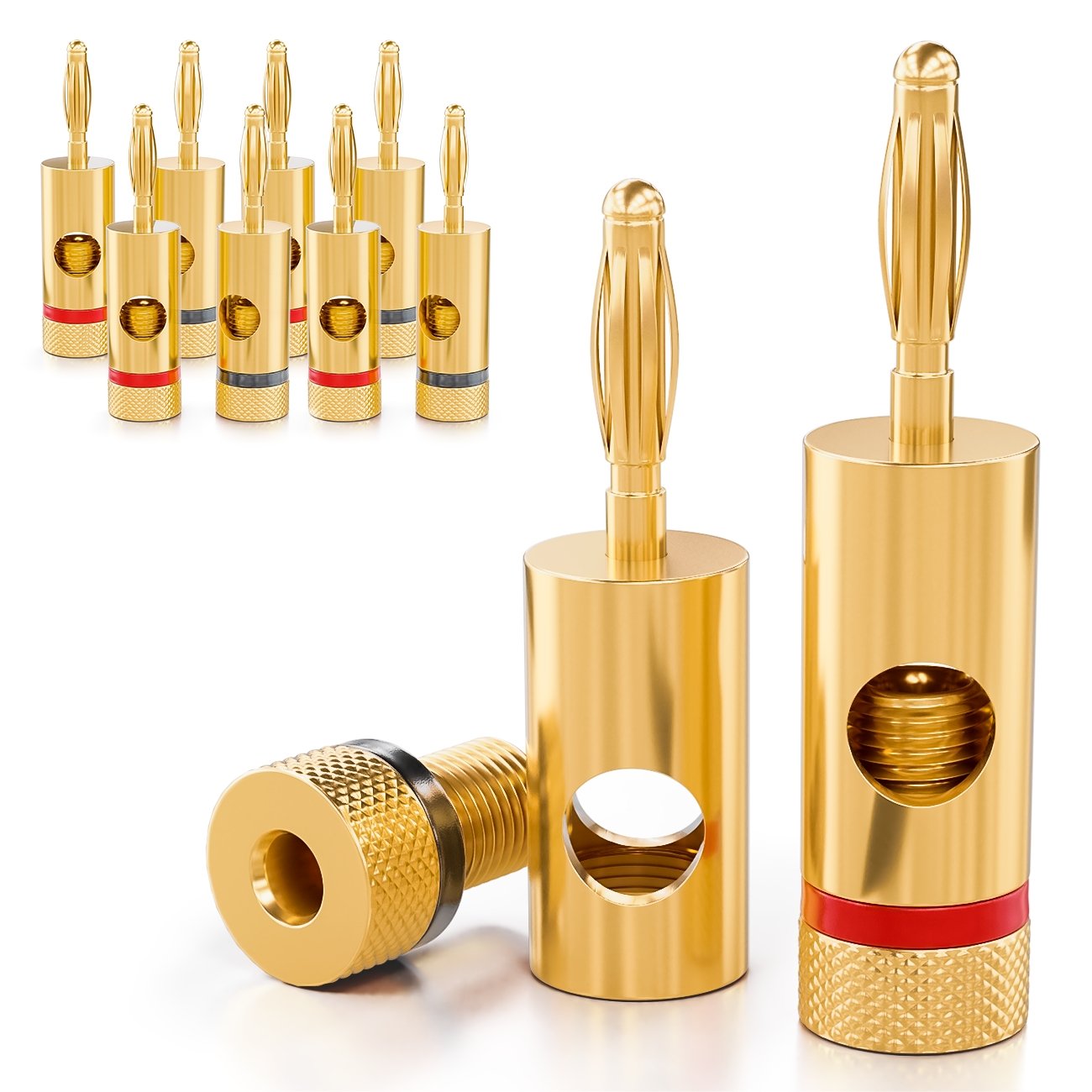 deleyCON 10x Banana Plug 24K Gold Plated and Screwable for Cable Boxes Amplifiers AV-Receiver Power Amplifiers HiFi Stereo Systems