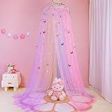MHJY Bed Canopy for Girls Room with LED Lights Mosquito Net DIY Princess Decor view 7