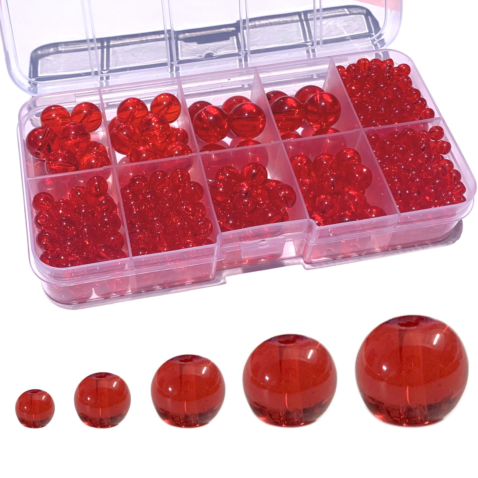 Gocelyn 470+ PCS Round Crystal Glass Beads for DIY Craft Projects (Red), Glass Spacer Loose Beads for Crafts Charms Pendants Friendship 4/6/8/10/12mm — image 1