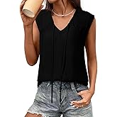 BLENCOT Womens Cap Sleeve Bow Tie Front Tops Loose Tshirts Flowy Summer Trendy Blouse Sleeveless Fashion Camisoles