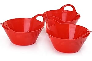 Mintra Home Plastic Bowls with Handles (970ml Small 3pk, Red)