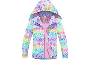 SERENYOU Girls Hooded Rain Jacket Waterproof Raincoat Fleece Lined Coat for Kids
