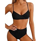 Jolefille Underwire Bikini Sets for Women High Waisted Swimsuits Tummy Control Ribbed Bathing Suits 2 Piece Push Up Swim Suit