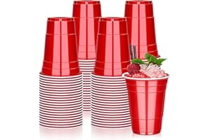 100 Pcs Plastic Red Cups, 16 oz Disposable Party Drinking Cup, Red Plastic Cups Bulk, Stackable Beverage Soda Water Cup for B