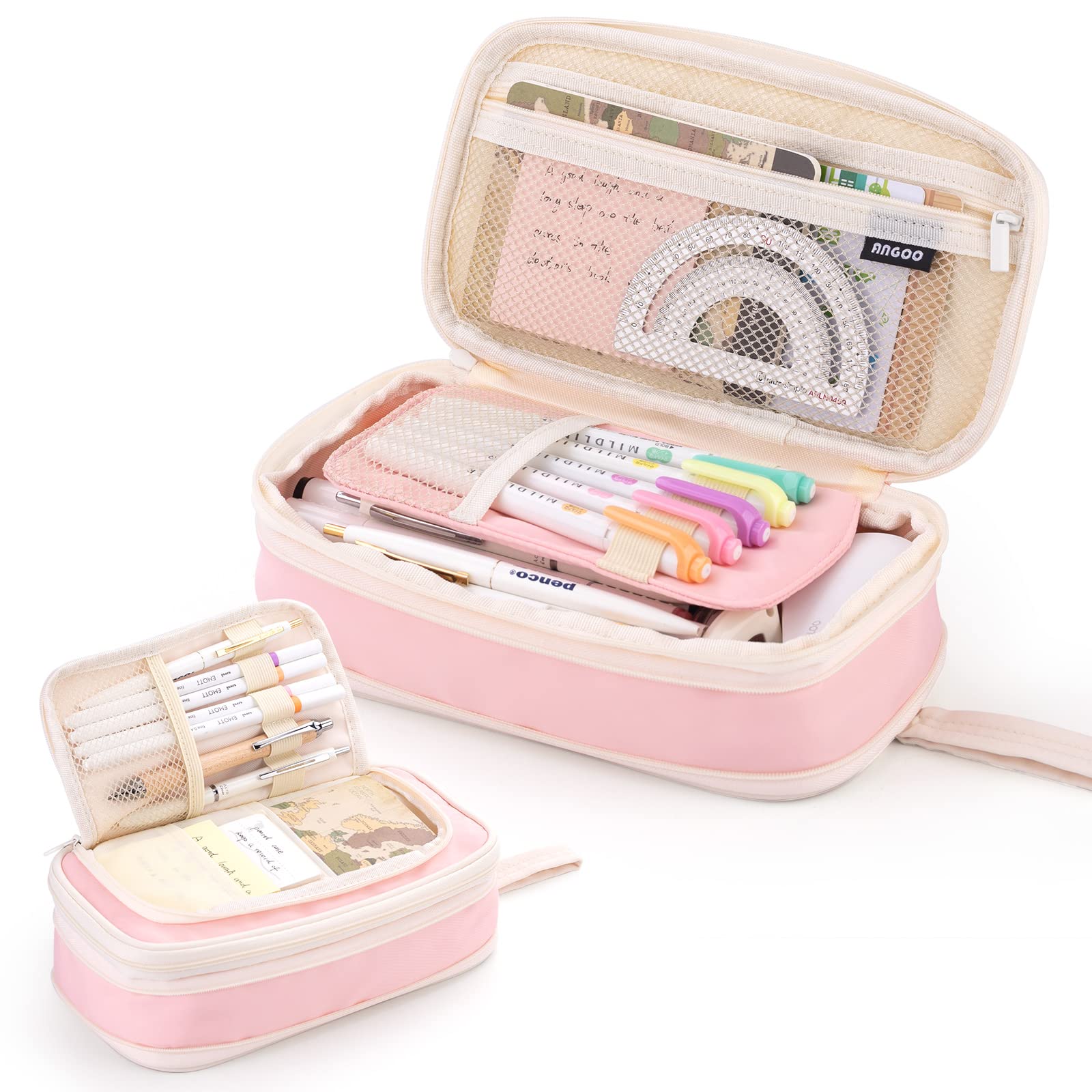 CICIMELON Large Capacity Pencil Pen Case Portable Pencil Pouch Bag Expandable School Supplies for Adults Girls Boys, Pink