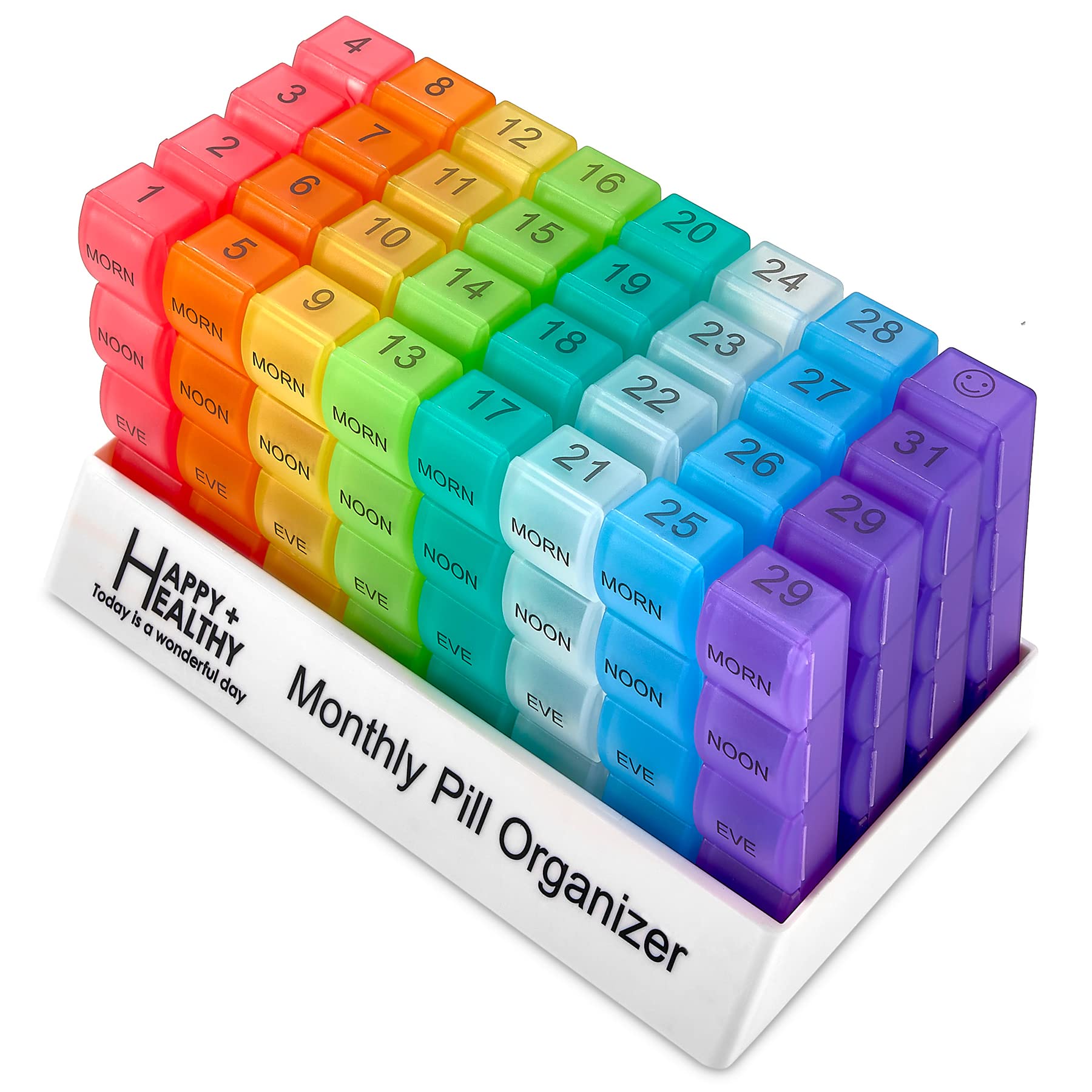Photo 1 of Month Pill Box Organizer - 4 Times-a-Day Morning-Noon-Evening-Night - Large 32 Daily Pill Cases with Compartments for Vitamins, Supplements, Medication -Travel Monthly Pill Organizer, Rainbow