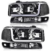 GRAND ORANGE LED DRL Headlights Fit GMC Sierra 1500 1999-2007,Chrome | Headlamp Fit 01-07 GMC Sierra 1500HD 2500HD 3500,Fit 99-06 Yukon W/Signal Lamp Clear Lens Chrome Housing Clear Reflector
