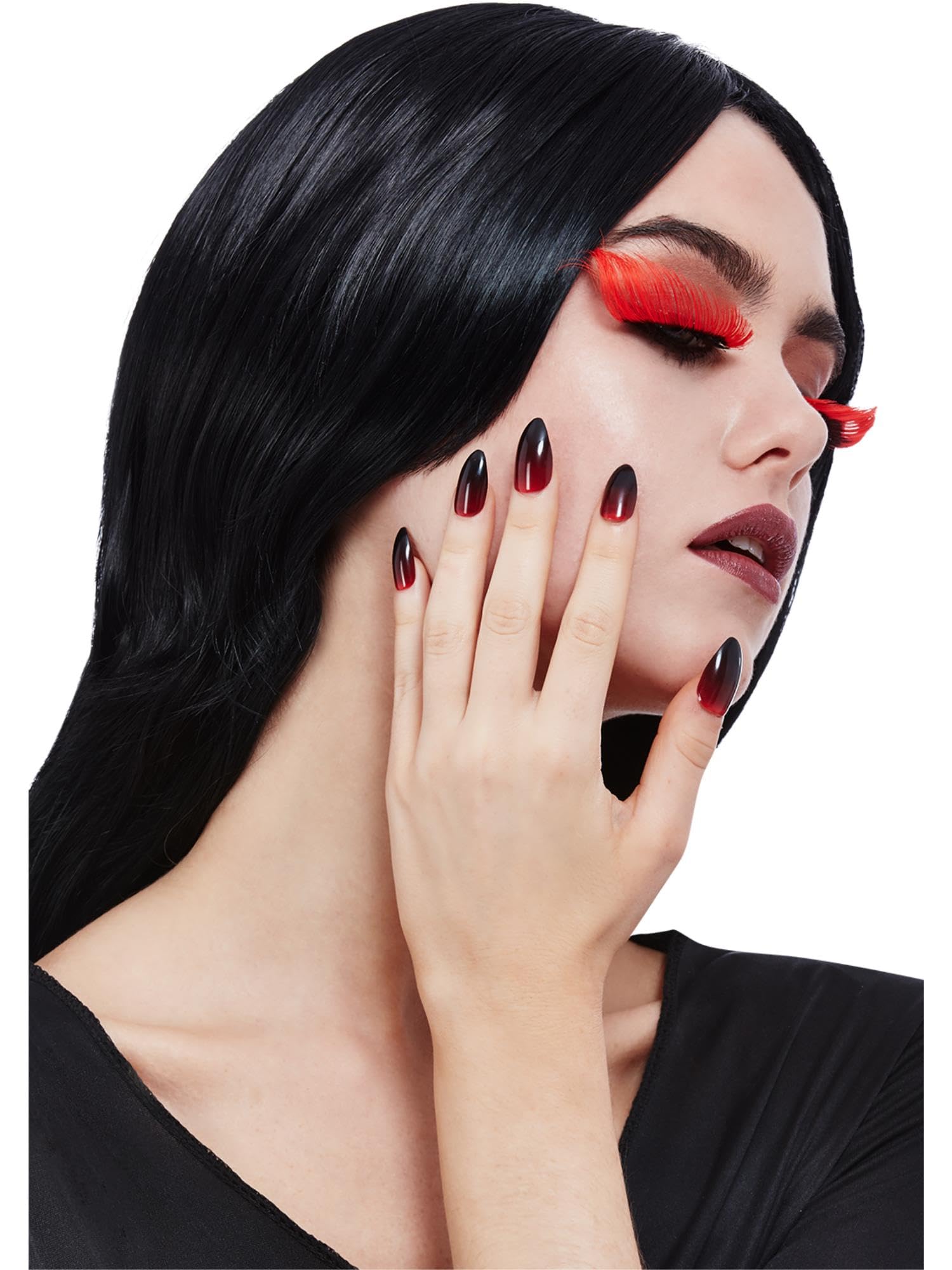 Smiffys Make-Up FX, Gothic Eyelash & Nail Set Self-Adhesive, Cosmetics and Disguises Fancy Dress, Halloween Fancy Dress Accessories Dress Up Cosmetics & Disguises.
