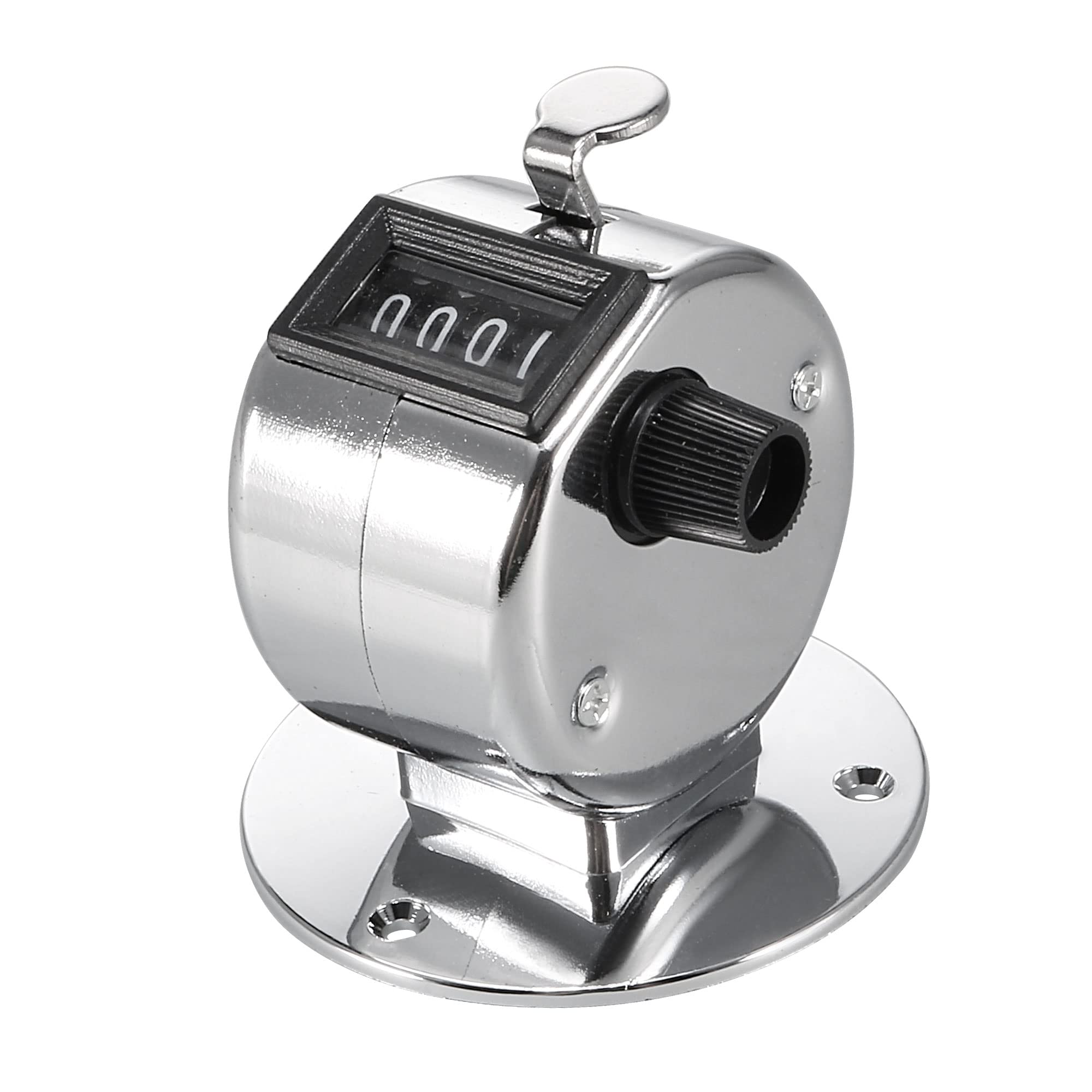 Sourcingmap Portable Silver Tone Round Base 4 Digits Hand Tally Counter