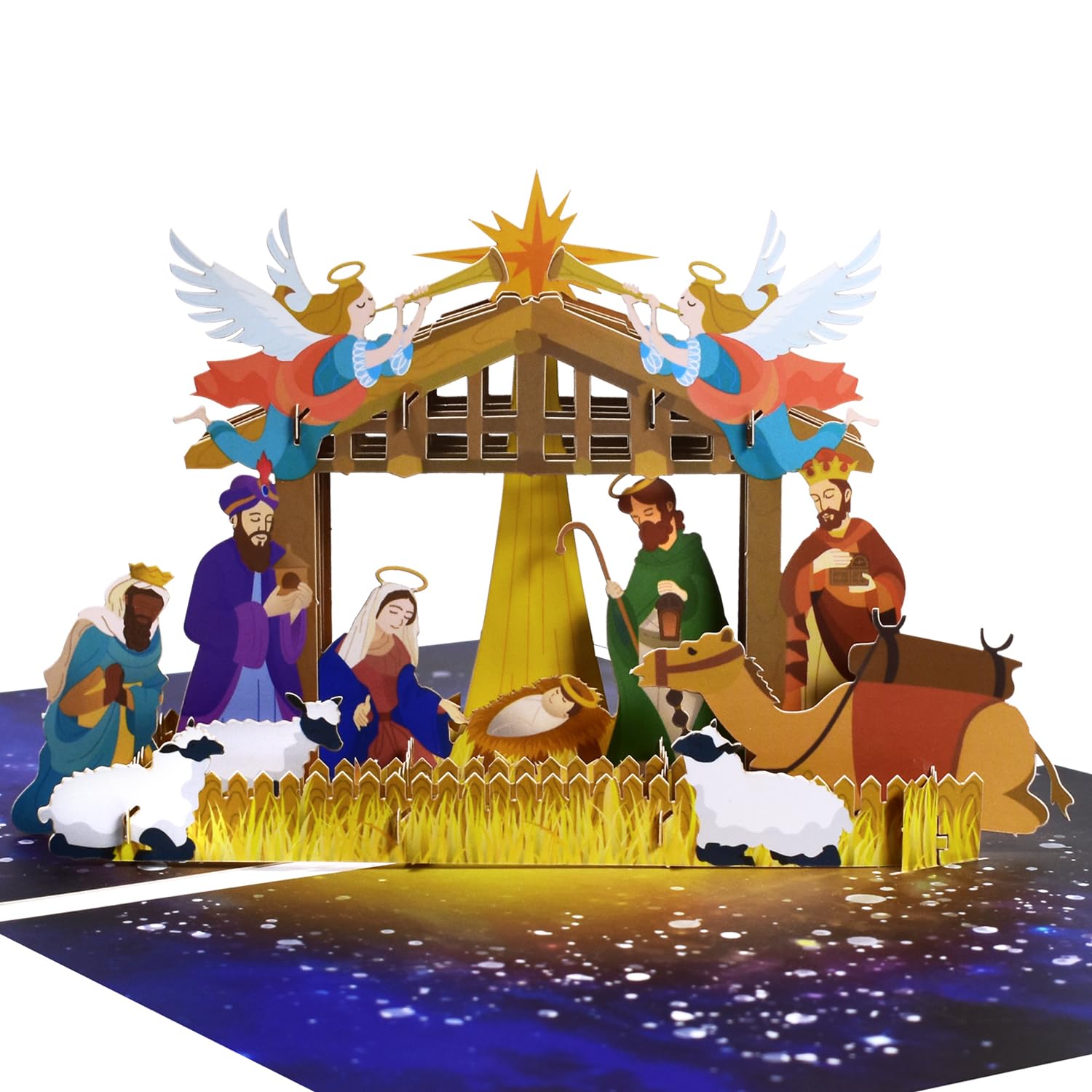 Magic Ants 3D Pop-Up Christmas Card, Nativity Scene with Holy Family, Shepherds, Baby Jesus, Three Wise Men, Angels, Starry Night Sky, Christmas Card for Holiday Celebration, Gift for Family & Friends
