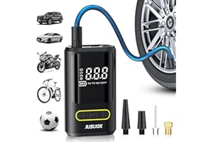 JUSUOX Tire Inflator Portable Air Compressor, 150 PSI Cordless Air Pump for Car Tires, Electric Bike Tire Pump for Car, Motorcycle, Bicycle, Ball, with Pressure Gauge, LED Light