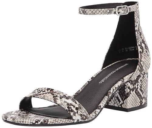 Amazon Essentials Women's Two Strap Heeled Sandal, Black White Faux Snake Skin, 10 Wide
