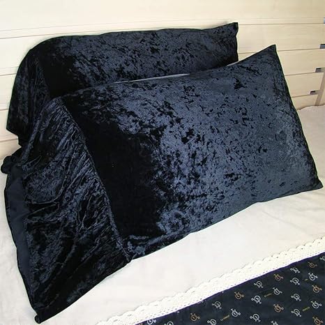 Amazon Com Rayroger Velvet Ruffled Edge Mermaid Style Pillow Shams Shabby Chic French Country Pillow Cases Double Sided Backed In Washed Cotton Standard Queen Size Black 19x29inches Set Of 2 Home Kitchen