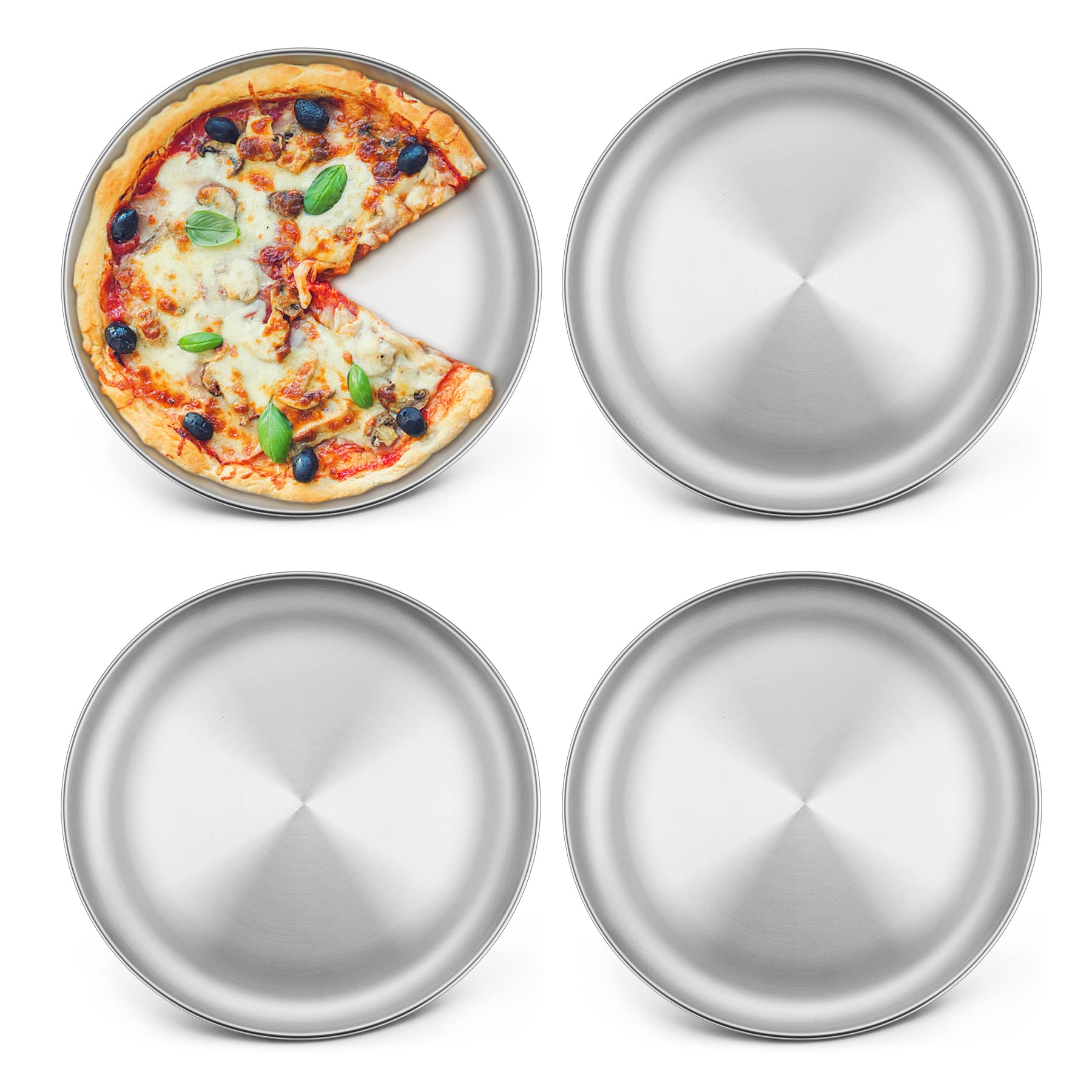 HaWare Pizza Tray Set of 4, Stainless Steel 8 inch Round Baking Sheet Pan for Baking/Serving/Cooking, Non Toxic & Healthy, Oven & Dishwasher Safe (20cm)