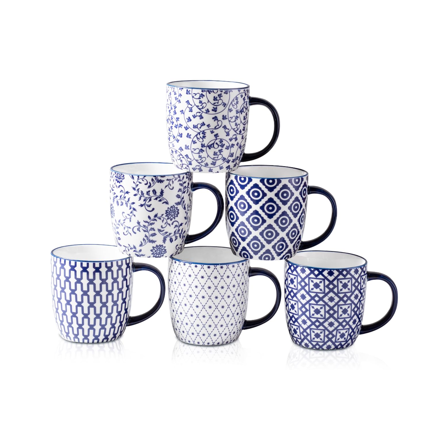 Photo 1 of **2 CUPS**Gibsimi Ceramic Coffee Mugs Set - 10 OZ Large Porcelain Tea Cups with Handle for Milk Cappuccino Latte Cocoa Tea - Microwave Dishwasher Safe - Christmas Housewarming Gift -Set of 6 - Vintage Blue