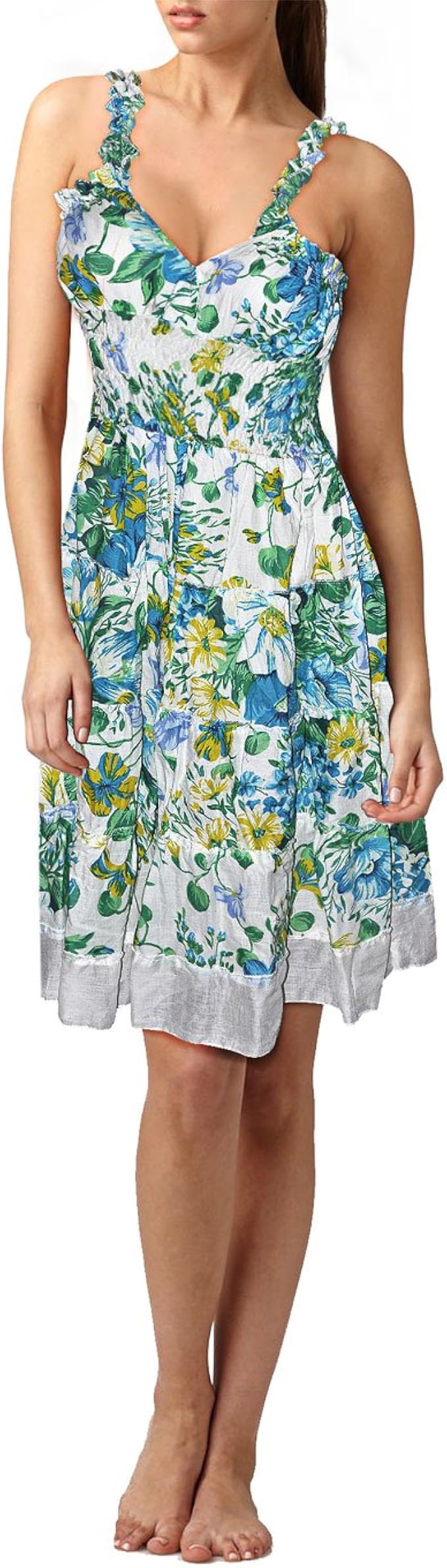 Multicolored Cotton Knee Length Summer Sundress: Amazon.co.uk: Clothing