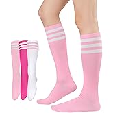 Century Star 3 Pairs Knee High Socks for Women-Long Striped Tube Thin Athletic Soccer Socks