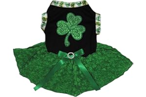 Petitebella Green Sequins Clover Puppy Dog Dress (Black/Green Floral, XX-Large)