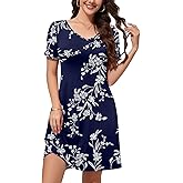 WEACZZY Summer Dresses for Women 2026 V-Neck Casual T Shirt Dress Loose Short Sleeve Flowy Dresses with Pockets
