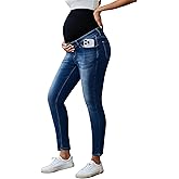 Ecavus Women's Maternity Jeans Over Belly Stretchy Skinny Denim Pregnancy Pants Maternity Clothes with Pockets