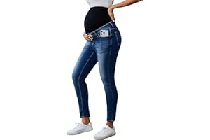 Ecavus Women's Maternity Jeans Over Belly Stretchy Skinny Denim Pregnancy Pants Maternity Clothes with Pockets