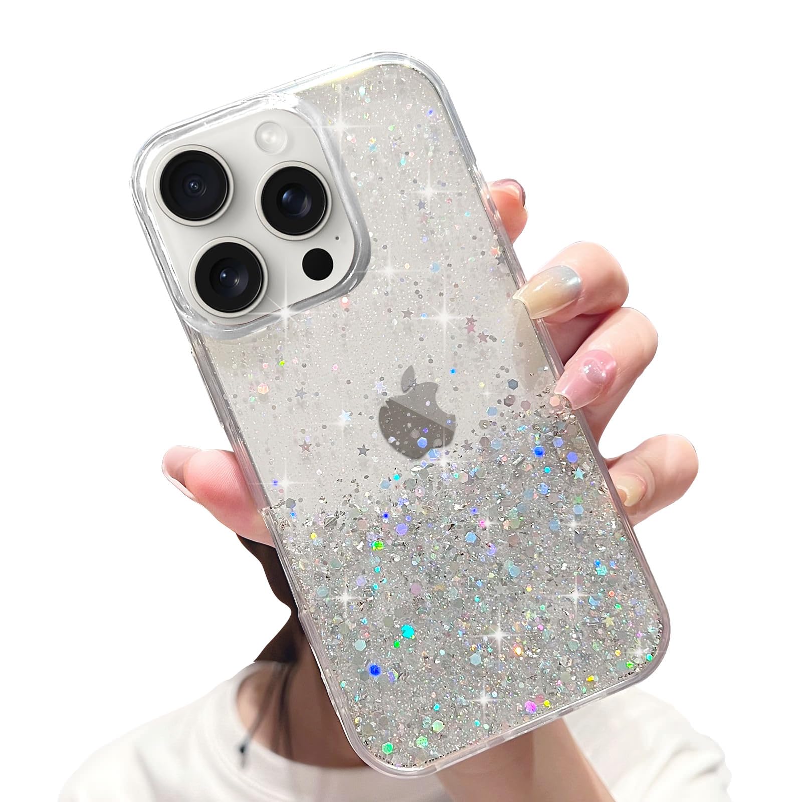 LCHULLE for iPhone 16 Pro Case Girls Women Glitter Bling Clear Cover Cute Crystal Slim Fit Bumper Silicone Phone Case for iPhone 16 Pro 6.3 inch 2024,Clear