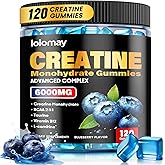 Creatine Monohydrate Gummies for Men & Women, 5g Vegan Creatine Gummy with Taurine for Build Muscle, Boost Energy & Strength, Blueberry Flavor Chewable Sugar-Free Pre Workout Supplements, 120 Count