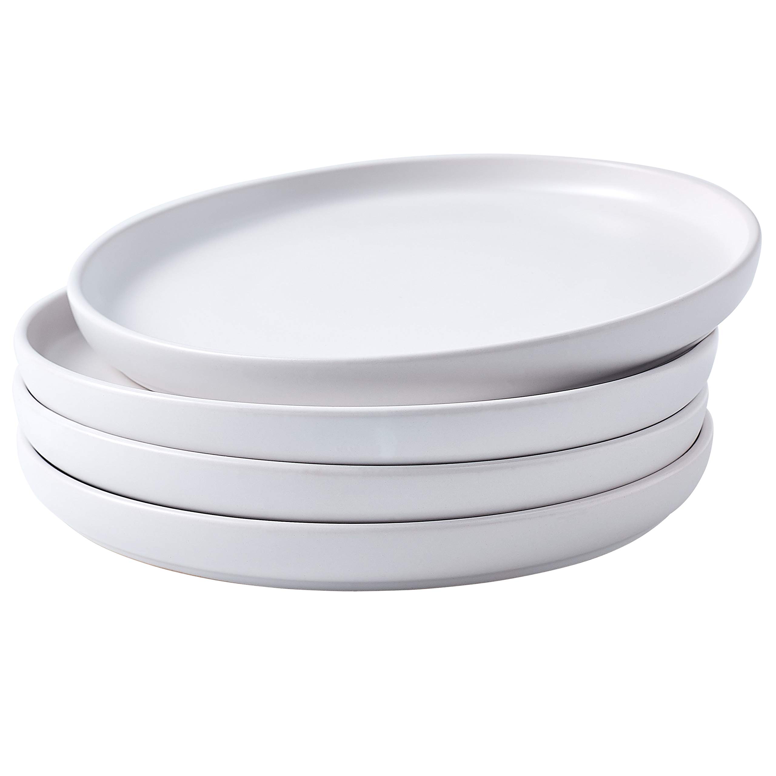 11 Inch Ceramic Plate Set of 4, Round Ceramic Pasta Salad Plate for Dinner, Dinnerware Plates Set for 4, Dishwasher and Oven Safe, White