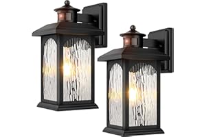 FILIYANO 2 Packs Motion Sensor Outdoor Wall Lantern, Dusk to Dawn Outdoor Lighting, Black Porch Lights Fixture & Outside Wall Mount with Rippled Glass, Exterior Sconce Light for Front Patio Garage Entryway