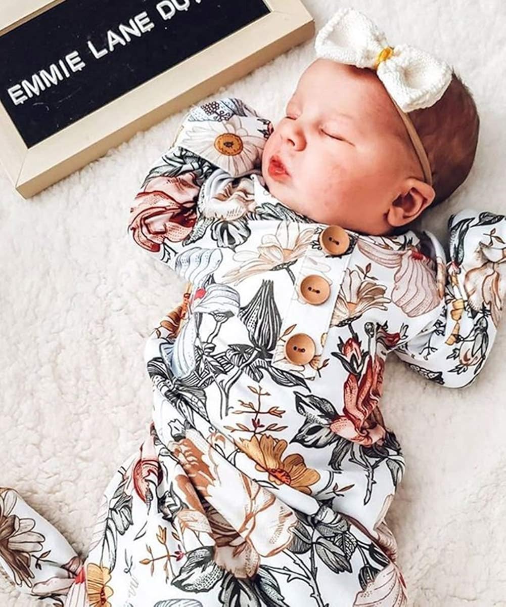 Newborn Baby Long Sleeve Knotted Gown Nightgown Sleepsacks Sleeping Bags New Coming Home Outfit: Clothing