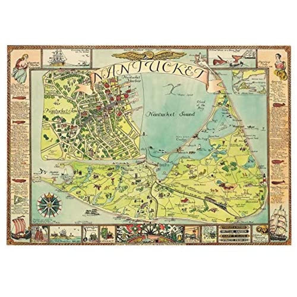 Sutton 1946 Pictorial Map Nantucket Island MA Art Print Canvas Premium Wall Decor Poster Mural