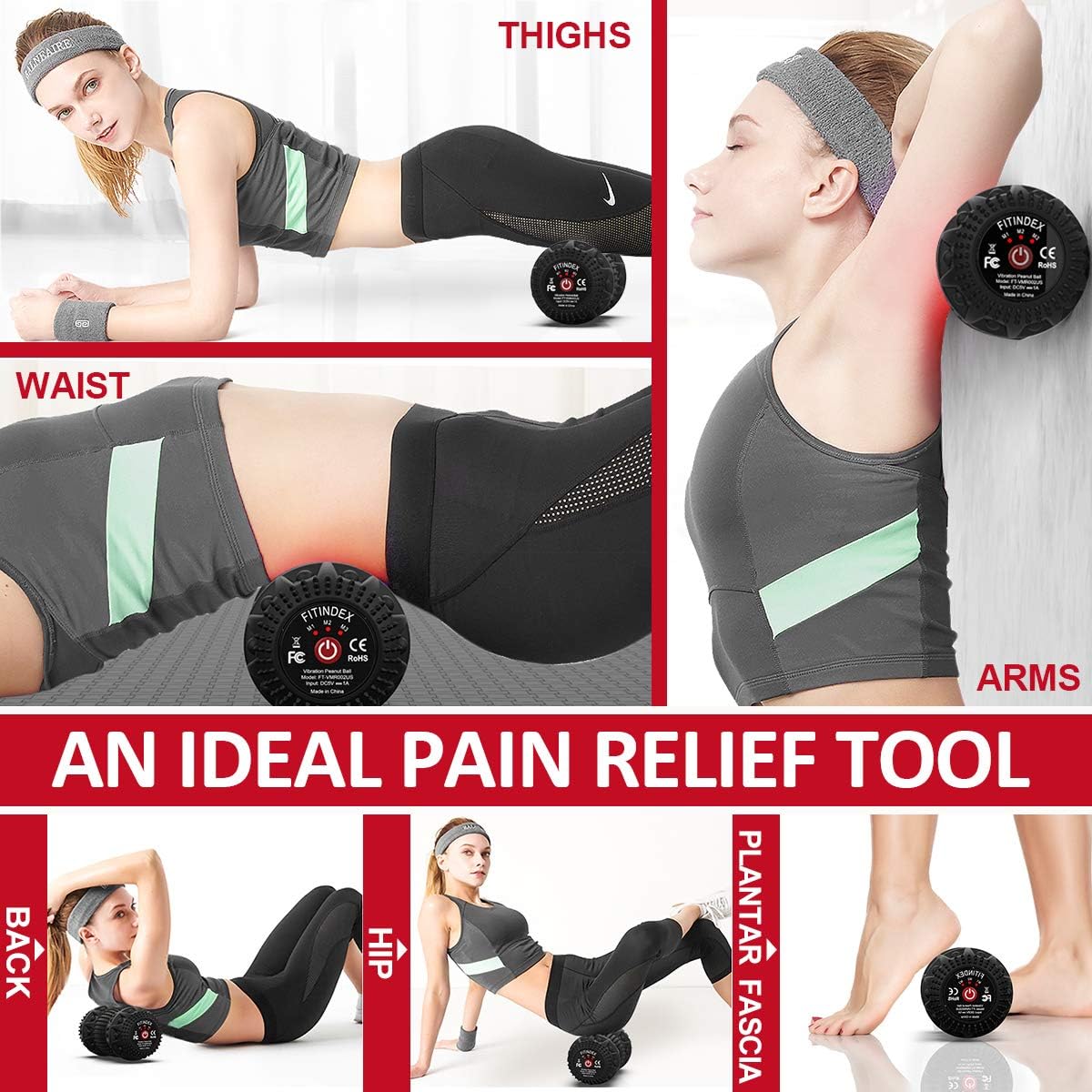 FITINDEX Electric Massage Ball, Vibrating Massage Ball 4-Speed Intensity for Deep Tissue Massage Therapy, Fitness Yoga Massage Roller Ball Rechargeable for Pain Relief Muscle Recovery: Health & Personal Care
